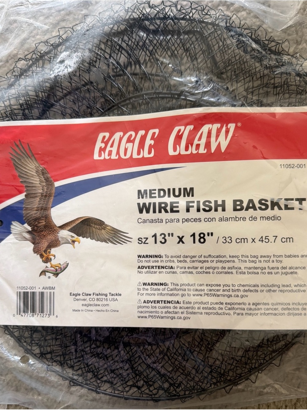 EAGLE CLAW Medium Wire Fish Basket  13" X 18" Black New